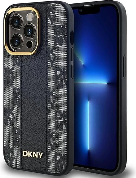 Mbështjellës DKNY Leather Checkered Mono Pattern MagSafe për iPhone 14 Pro Max, i zi