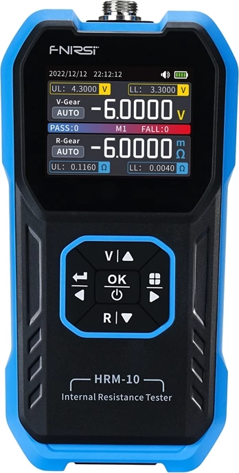 Matës rezistence të brendshme baterish, FNIRSI HRM-10, 0–±100V DC, 0–200 Ω, ekran TFT, bateri 1000mAh, USB-C
