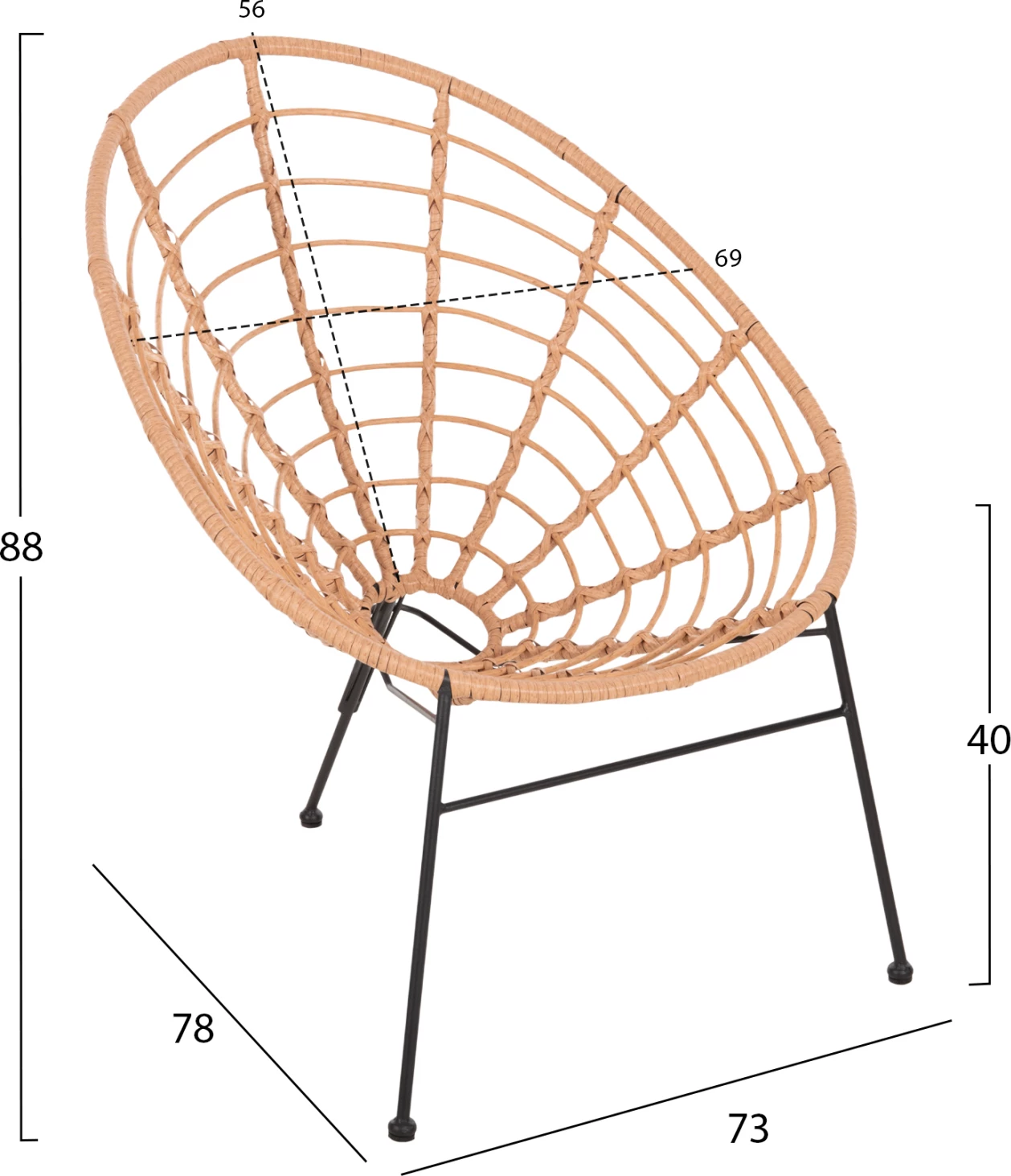 Karrige ALLEGRA lloj foleje, FH5458.11, metal i zi, thurje beix, 73x78x88H cm