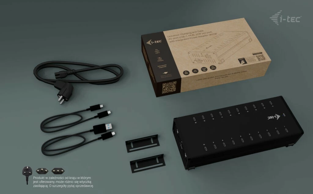 HUB i-tec CACHRGHUB20C, 20x USB-C, 15W për port, metalik