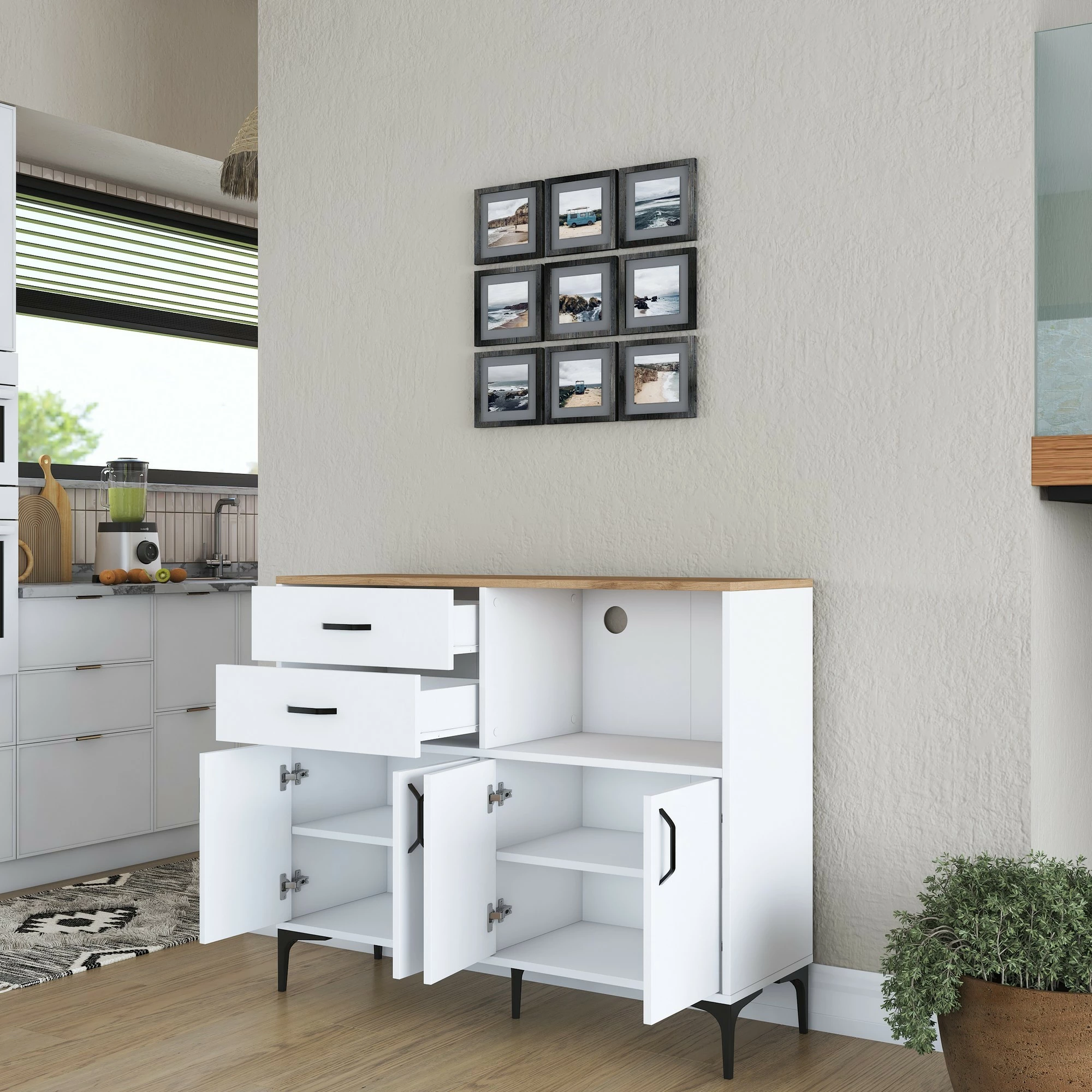 Dollap multifunksional Hanah Home, JE166 - 3283, ngjyrë e bardhë dhe arre