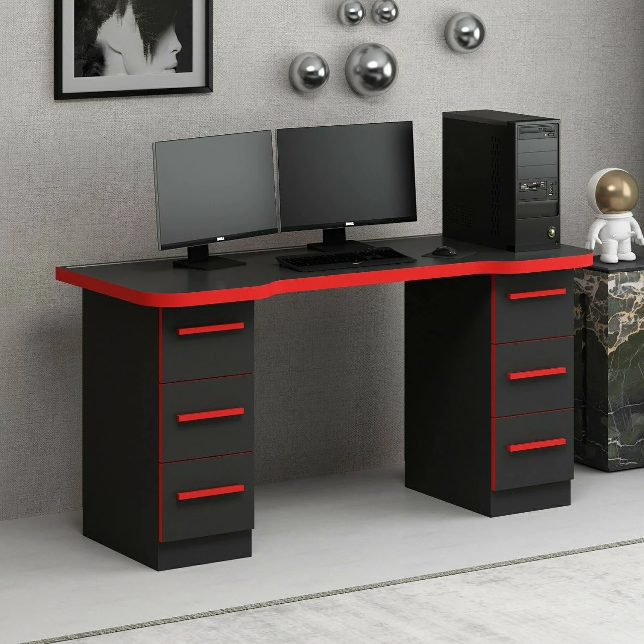 Tavolinë gaming Skye Decor Phoenix 3, e zezë me të kuqe