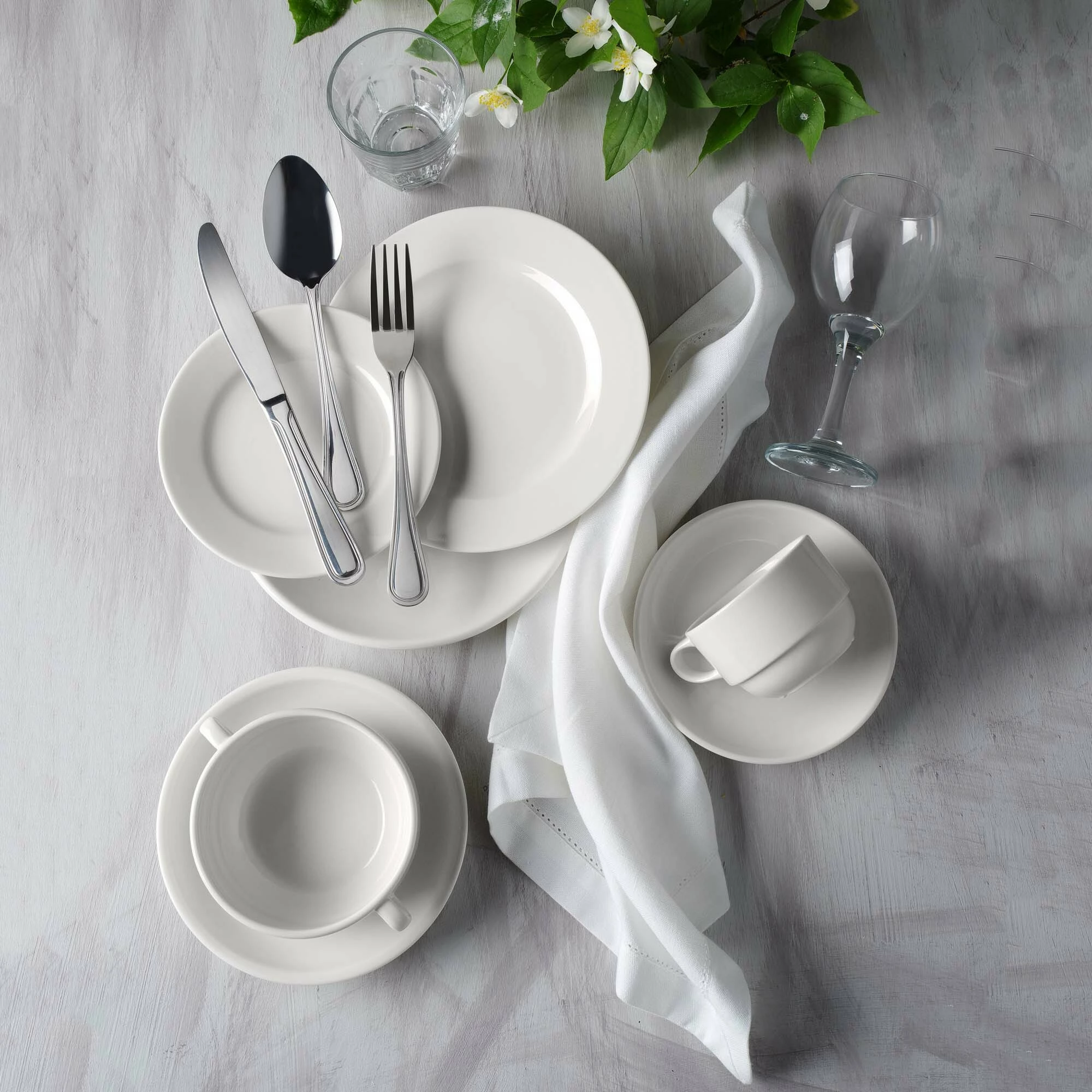 Çajnik Fine Dine Crema 500 ml, porcelan i vitrifikuar, krem, set 6 copë