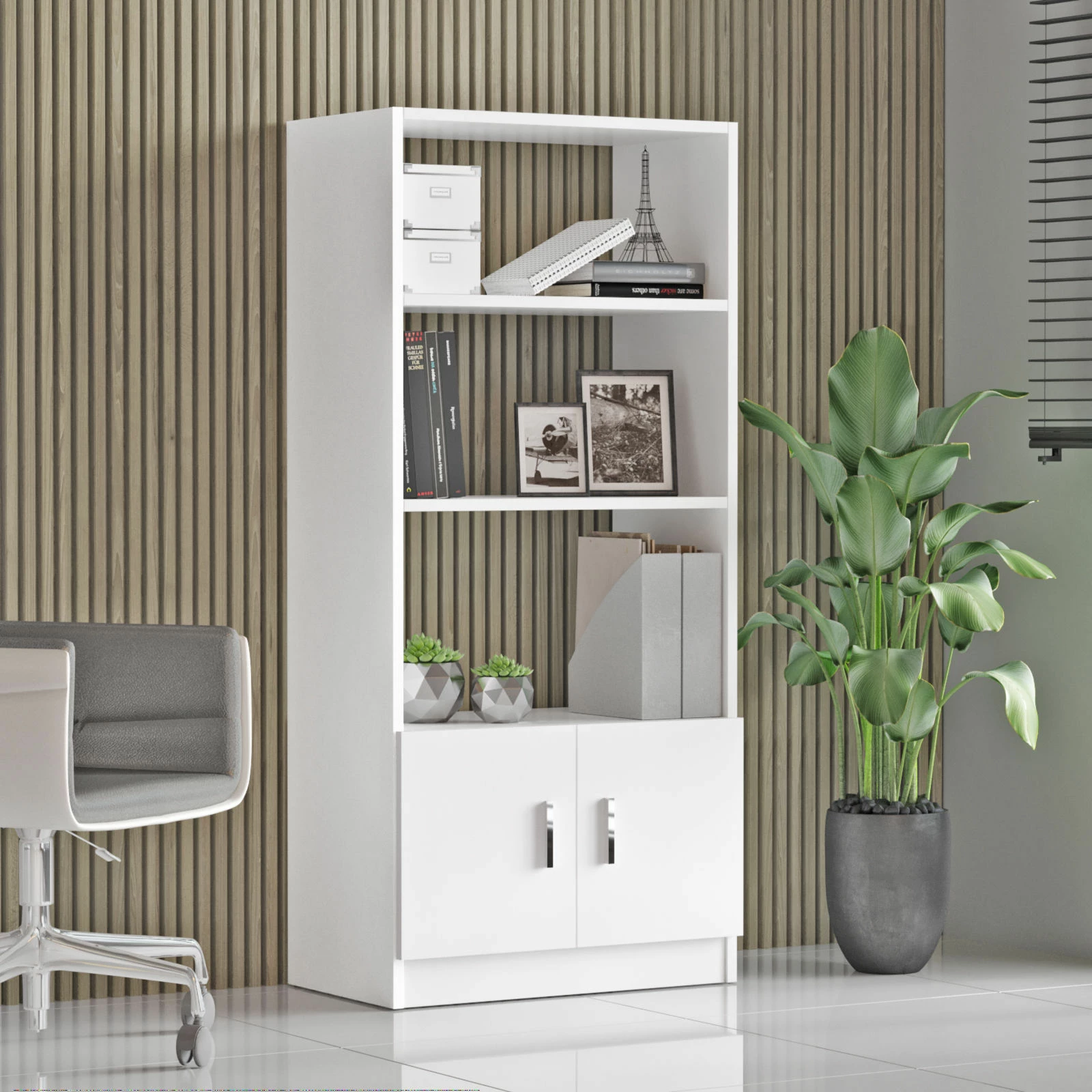 Set mobiljesh për zyre, ngjyrë e bardhë, Hanah Home, Vo15-W