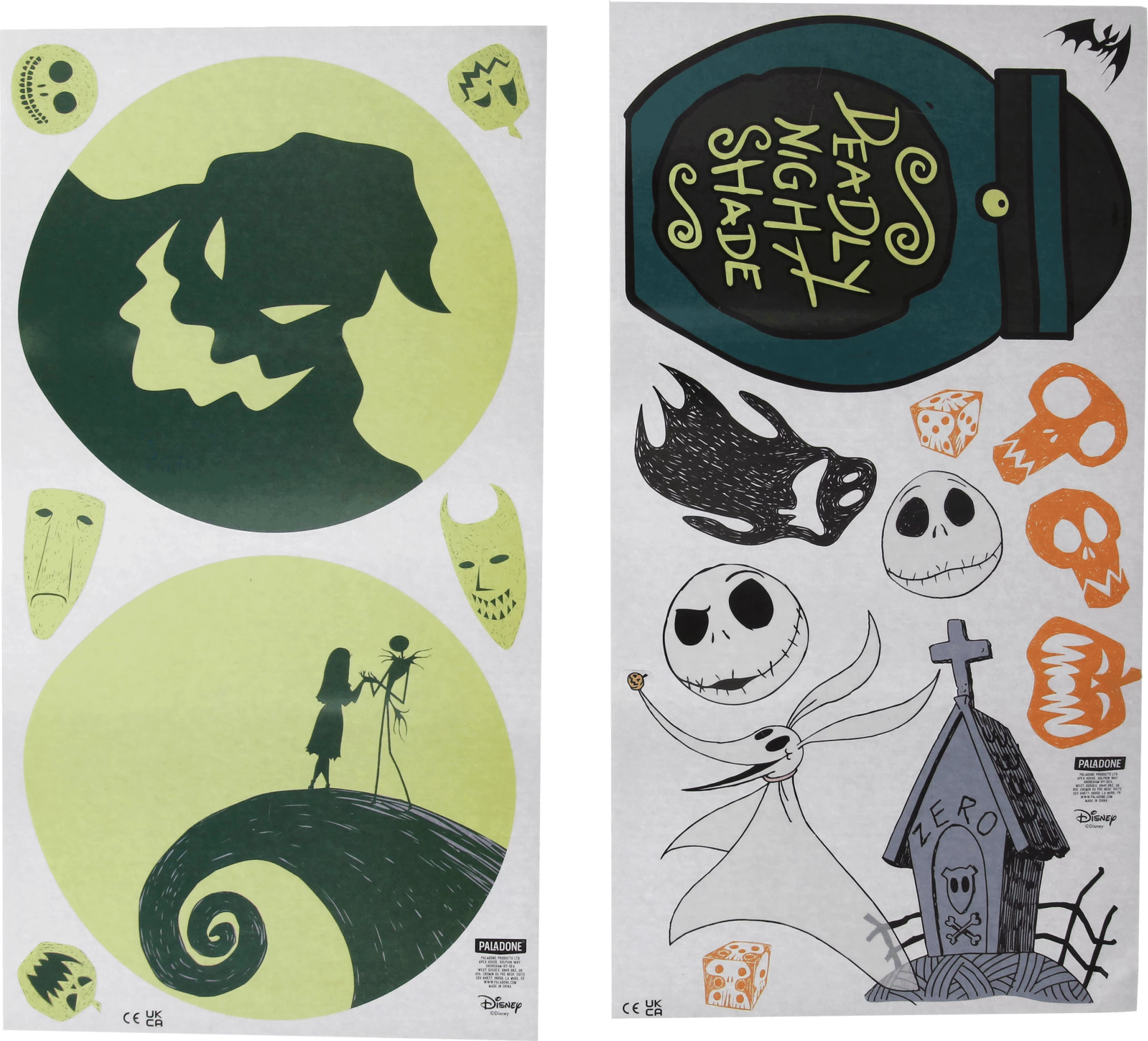 Stikerë muri Paladone Disney The Nightmare Before Christmas, vinil të heqshëm, waterproof, glow-in-the-dark, 40 copë