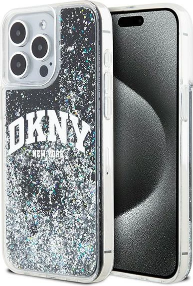 Mbështjellës celular DKNY Liquid Glitter Big Logo për iPhone 13 Pro Max, i zi