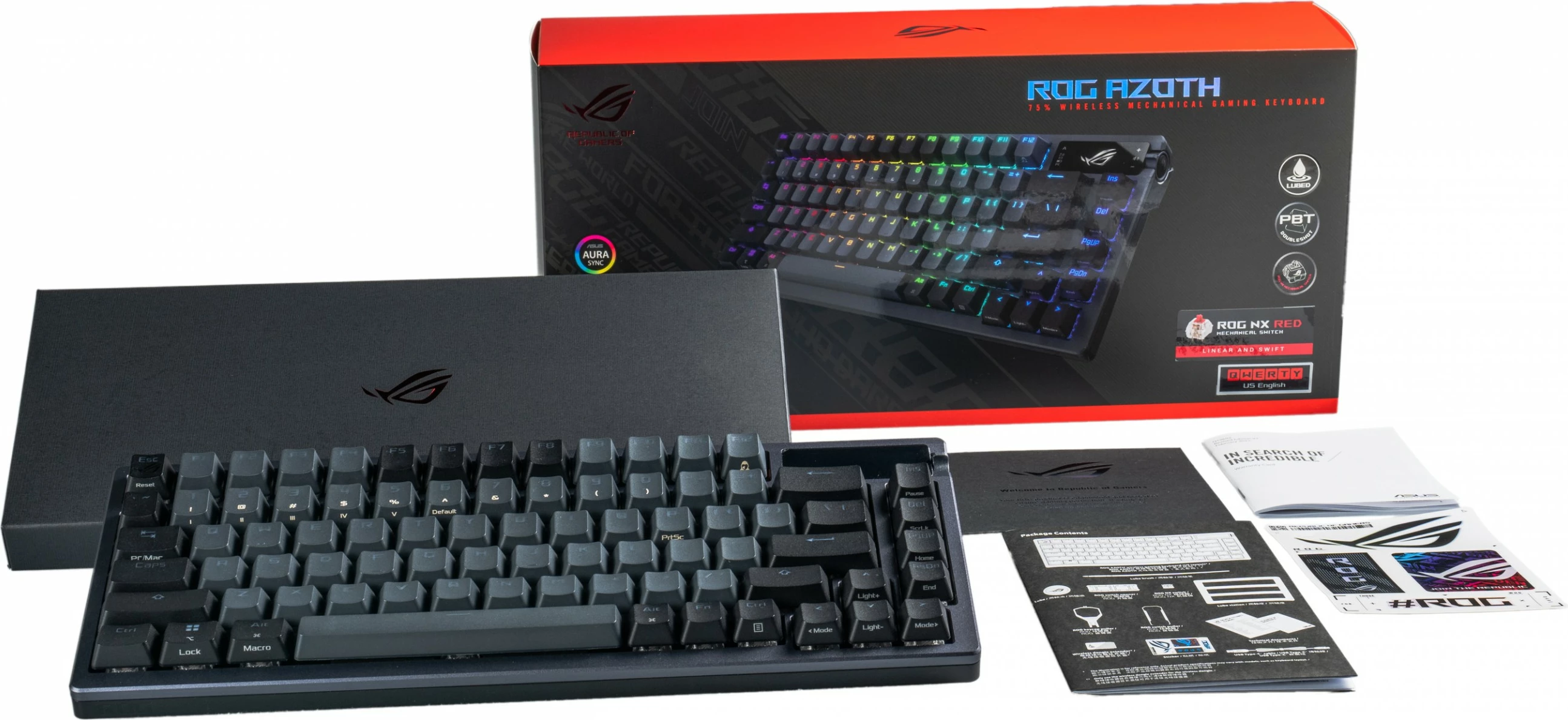 Tastierë mekanike ASUS ROG Azoth, RGB, 75%, OLED, Wired & Wireless, QWERTY, e zezë