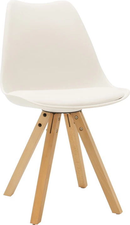 Set tavoline me karrige Julita-Caron, 5 pjesë, MDF e bardhë, këmbë natyrale, Φ80x73cm