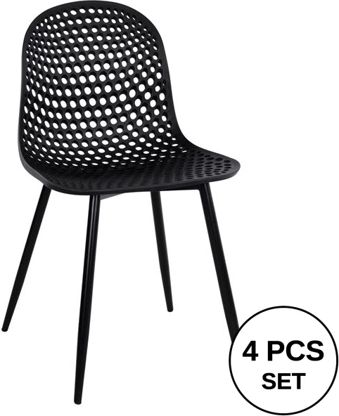 Karrige polipropileni Milana FH8512.02 e zezë me këmbë metalike 45x51x84 cm, set prej 4 copë