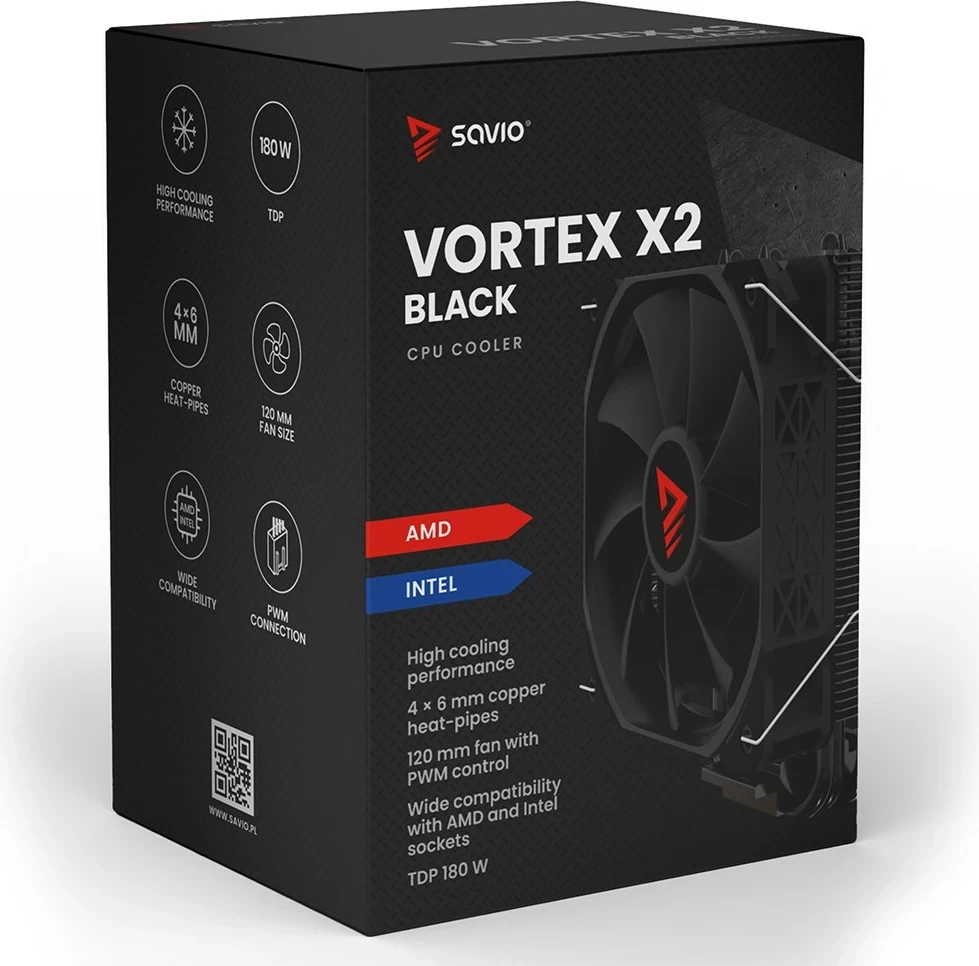 Ftohës ajri për procesor SAVIO VORTEX X2 BLACK, 12 cm, i zi