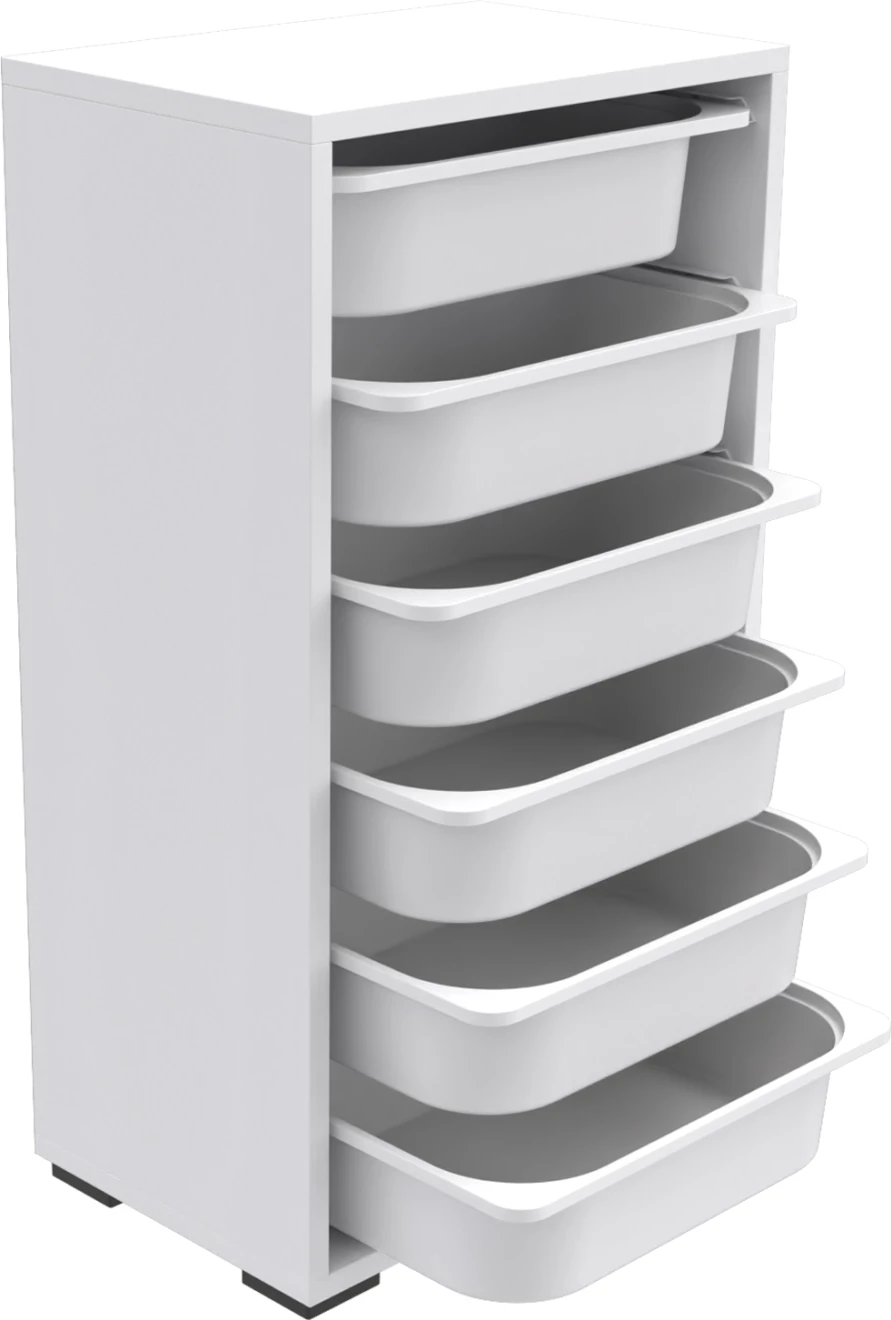 Komodinë SANI FH18215.01 melaminë e bardhë-6 sirtarë plastikë të bardhë 45,5x30x83 cm