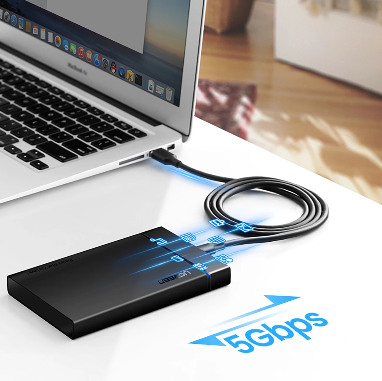 Kabllo Ugreen US184 20882 USB-A 3.0 në USB-C, 1m, e zezë