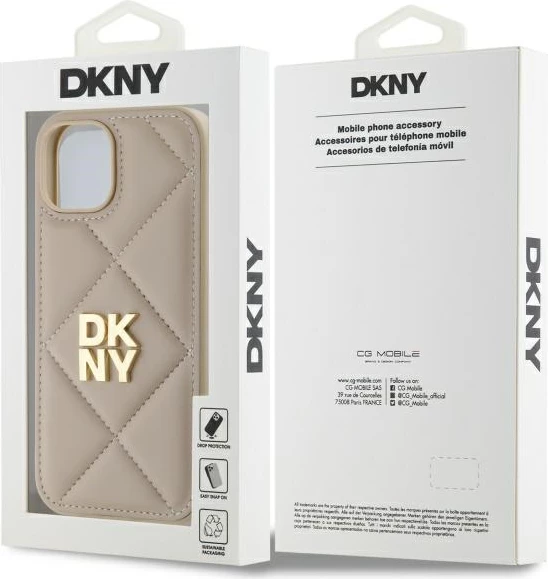 Mbështjellës DKNY Quilted Stack Logo për iPhone 15, Bezhe