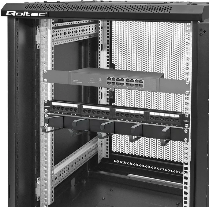 Organizues kabllosh për rack 19", Qoltec 54515, 1U, çelik, zi