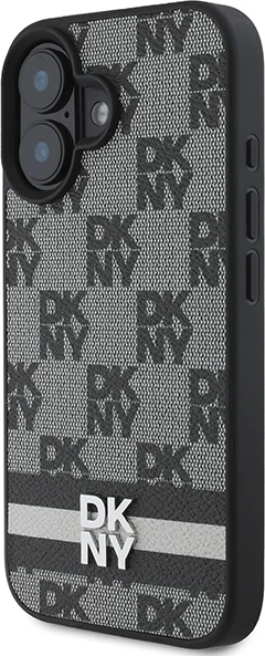 Mbështjellës DKNY Checkered Pattern & Printed Stripes për iPhone 16, i zi