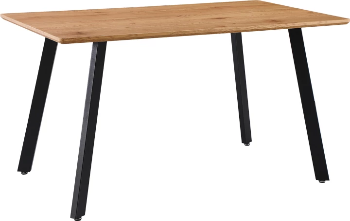 Tavolinë për ngrënie Toafel, MDF, ngjyrë natyrale, këmbë metalike të zeza, 140x80x75cm