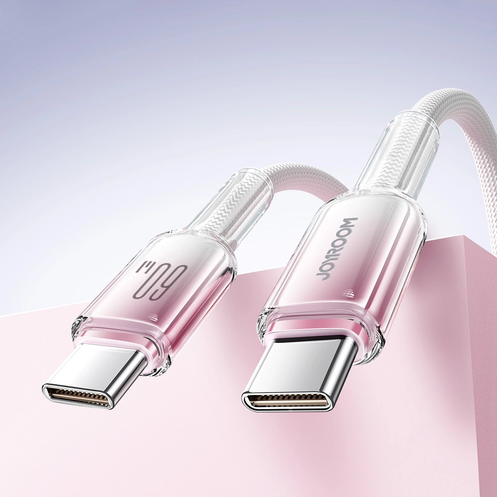 Kabllo USB-C në USB-C Joyroom S-A42 Crystal-Clear Series, 1.2m, 60W, Bardhë