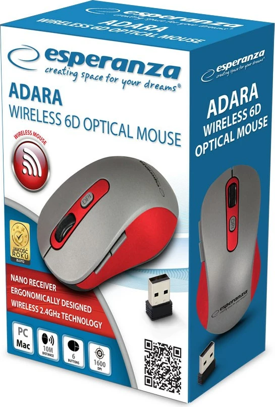 Mausi Wireless Esperanza EM131R, Optik 1600 DPI, Gri