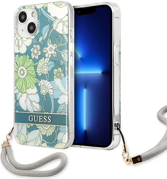 Mbështjellës Guess GUHCP13SHFLSN për iPhone 13 mini 5.4", Flower Strap, Gjelbër