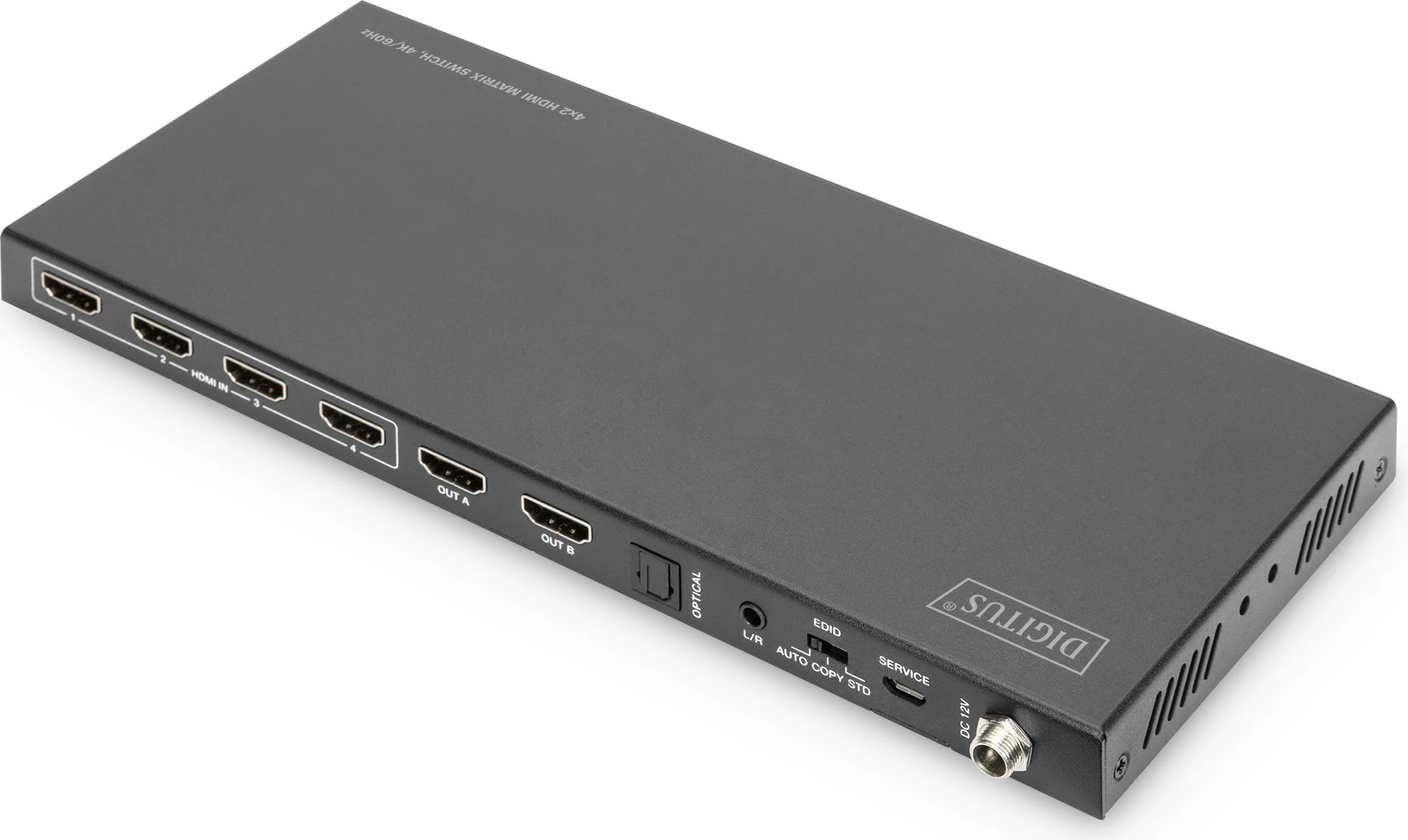 Switch HDMI Digitus 4x2, 4K/60Hz, 4 hyrje, 2 dalje, i zi