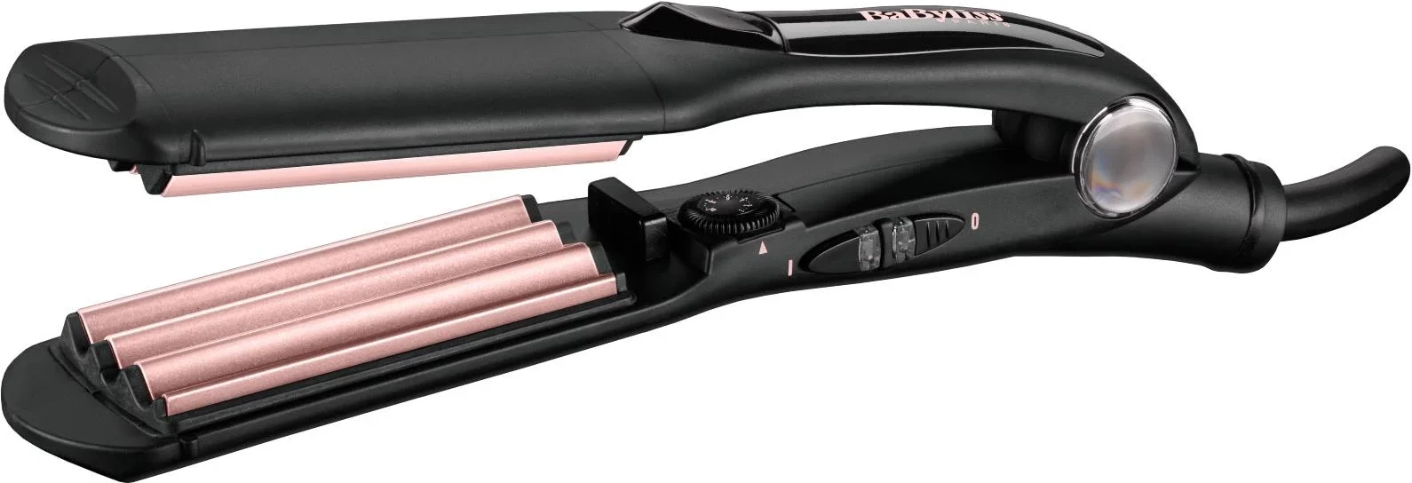 Drejtues flokësh me valë, BaByliss 2165CE, pllaka 45 mm, 120-210°C, 10 nivele, veshje turmalinë-keramike, e zezë/rozë metalike
