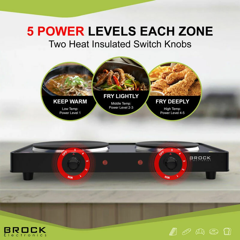 Pllakë elektrike e dyfishtë Brock EP 200 BK 2500 W, e zezë