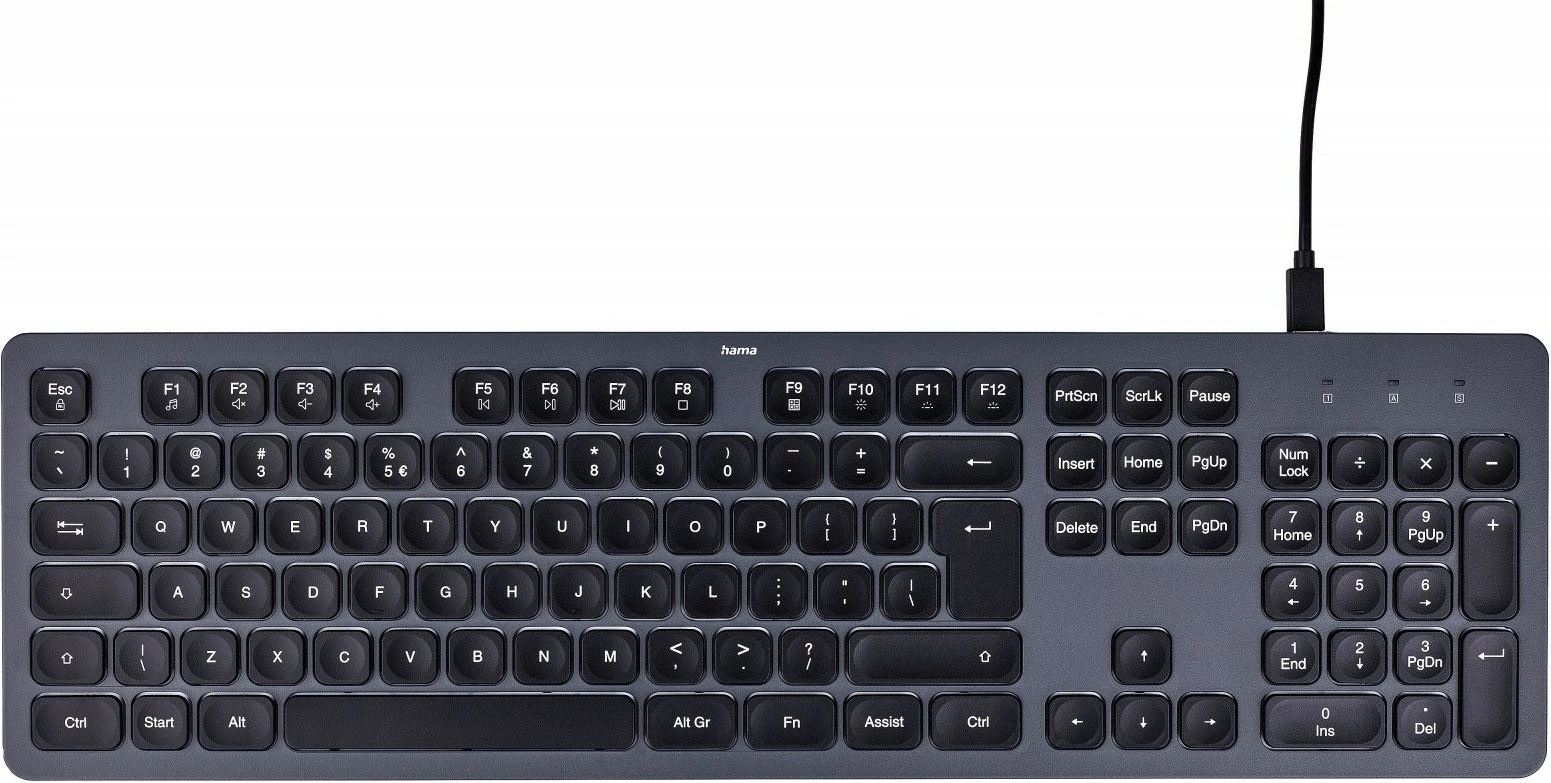 Tastierë Hama CK-400 me kabllo, USB-A/USB-C, ndriçim, e zezë/gri