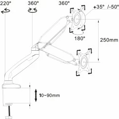 Mbajtëse tavoline për monitor ART RAMM L-17GD, 10-32", 9kg, 2x USB 3.0, e zezë