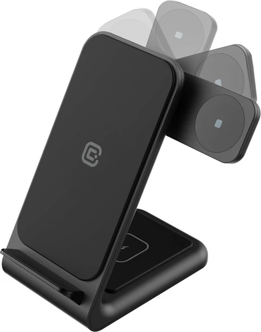 Karikues wireless 3-në-1 CRONG PowerSpot, për telefon, Galaxy Watch dhe kufje TWS, i zi