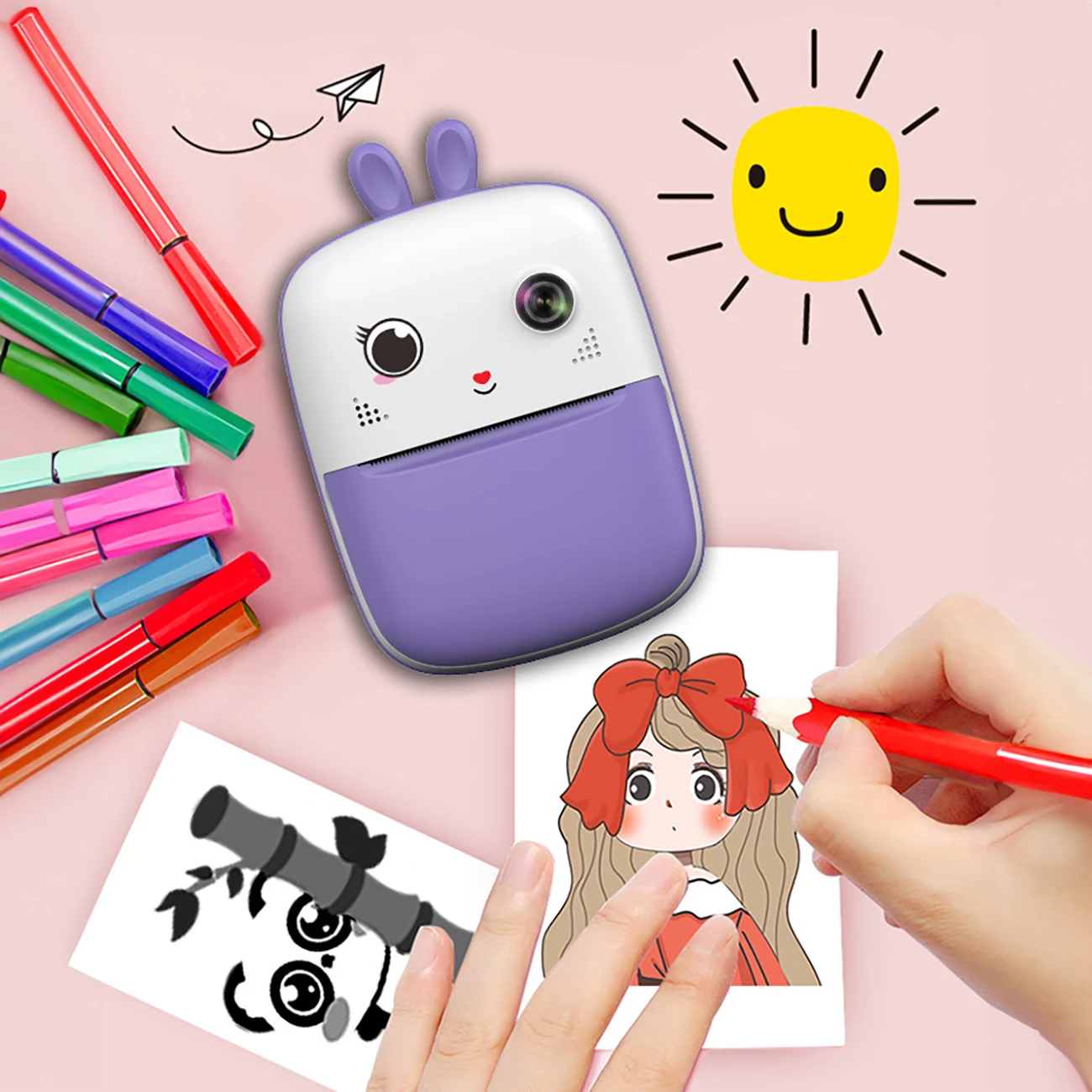 Printer termik mini për fëmijë Hurtel HURC10F me kamerë dhe video, 1800mAh, 32GB, Violet