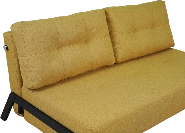 Krevat-sofá dyvendësh Fancy, material tekstili, ngjyrë e verdhë, këmbë të zeza, 150x92x77cm