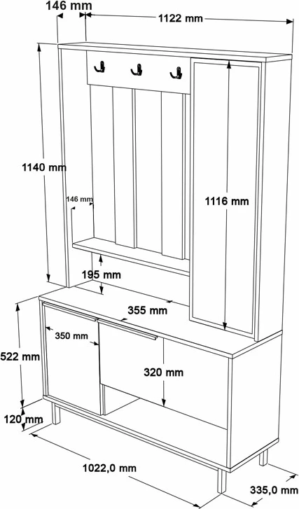 Mobilje hyrëse Zerbie, melaminë e bardhë-e zezë, 112x35.5x178cm