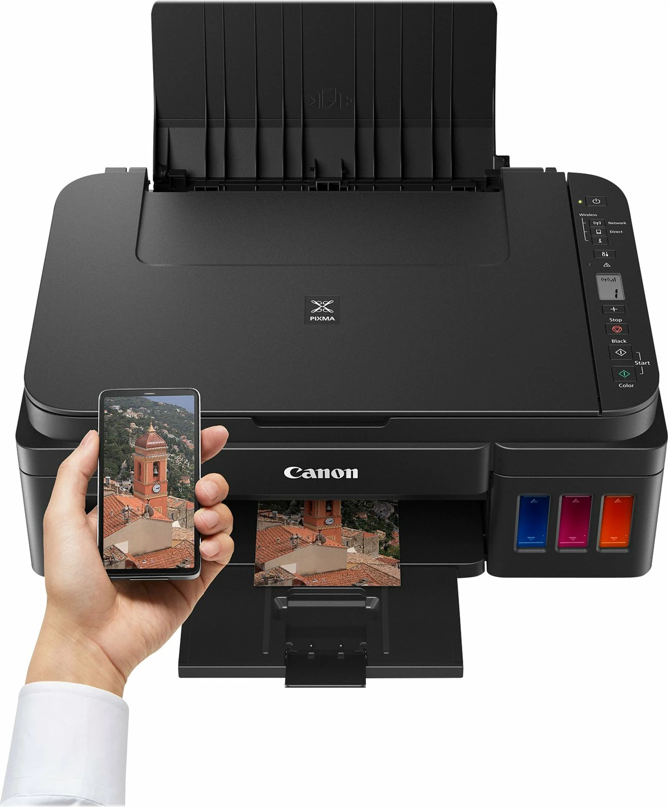 Printer multifunksional Canon PIXMA G3410, me Wi-Fi, me depozita boje të rimbushshme, i zi