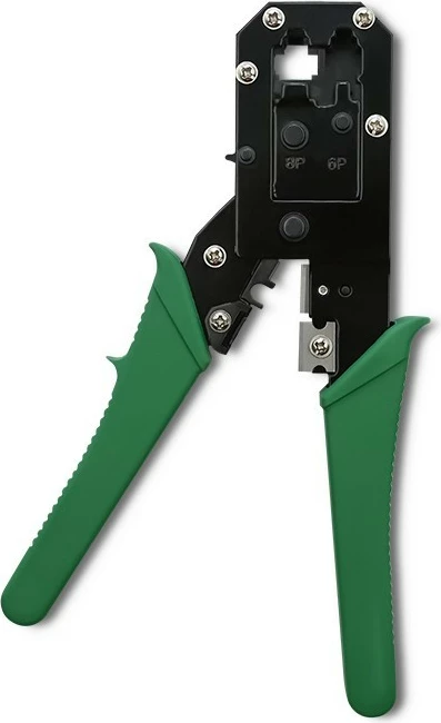 Vegël krimpimi modulare Qoltec 54381 për prerje dhe krimpim kabllosh Ethernet 8P 6P, e gjelbër