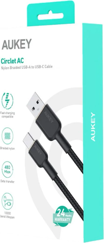 Kabllo AUKEY CB-NAC2 USB-C Type-C PD 60W 3A 1.8m Nylon e Zezë