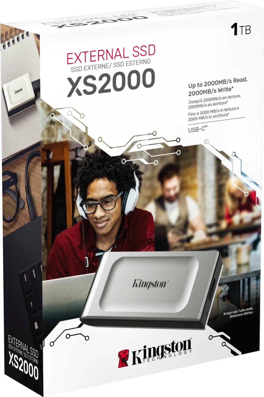 SSD portabël Kingston XS2000, 1 TB, USB Type-C, i zi, argjendtë