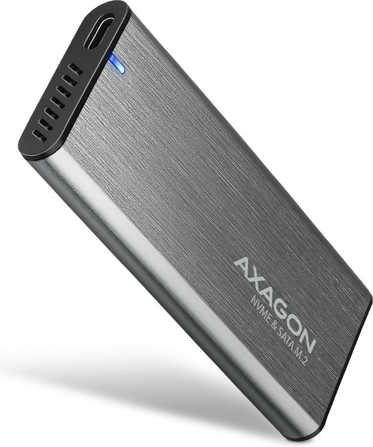 Kasë e jashtme AXAGON EEM2-SG2 për SSD M.2 NVMe & SATA, USB-C 3.2 Gen 2, Alumini, Argjendtë