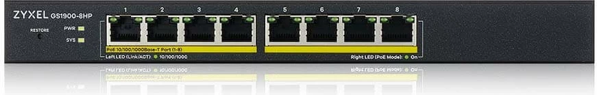 Switch Zyxel GS1900-8HP, 8 porta Gigabit PoE, Desktop, i zi