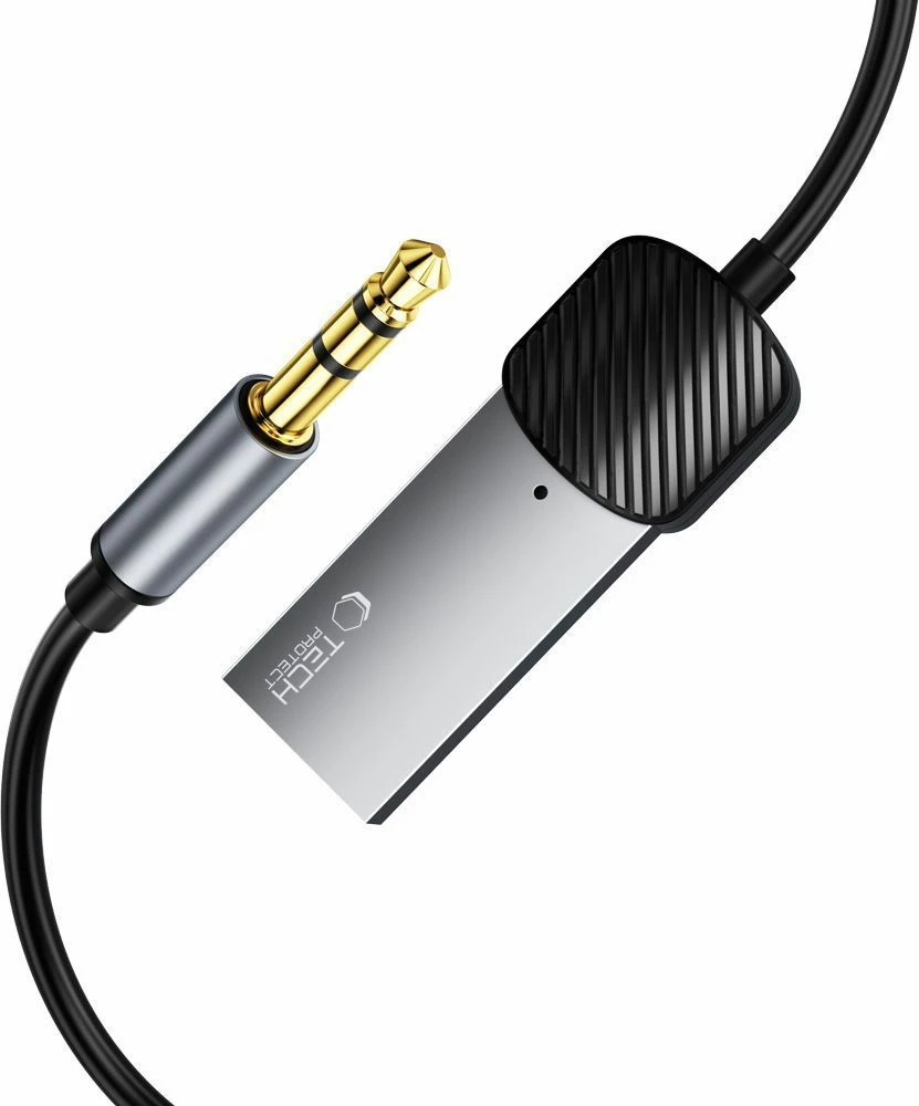 Adapter audio Bluetooth 3.5 mm, Tech-Protect UltraBoost, USB-A për furnizim, mikrofon, 1 m, gri