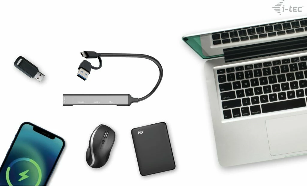 USB HUB I-Tec, 4 porta, USB 3.0/2.0, Type-A/Type-C, 5000 Mbit/s, argjendtë