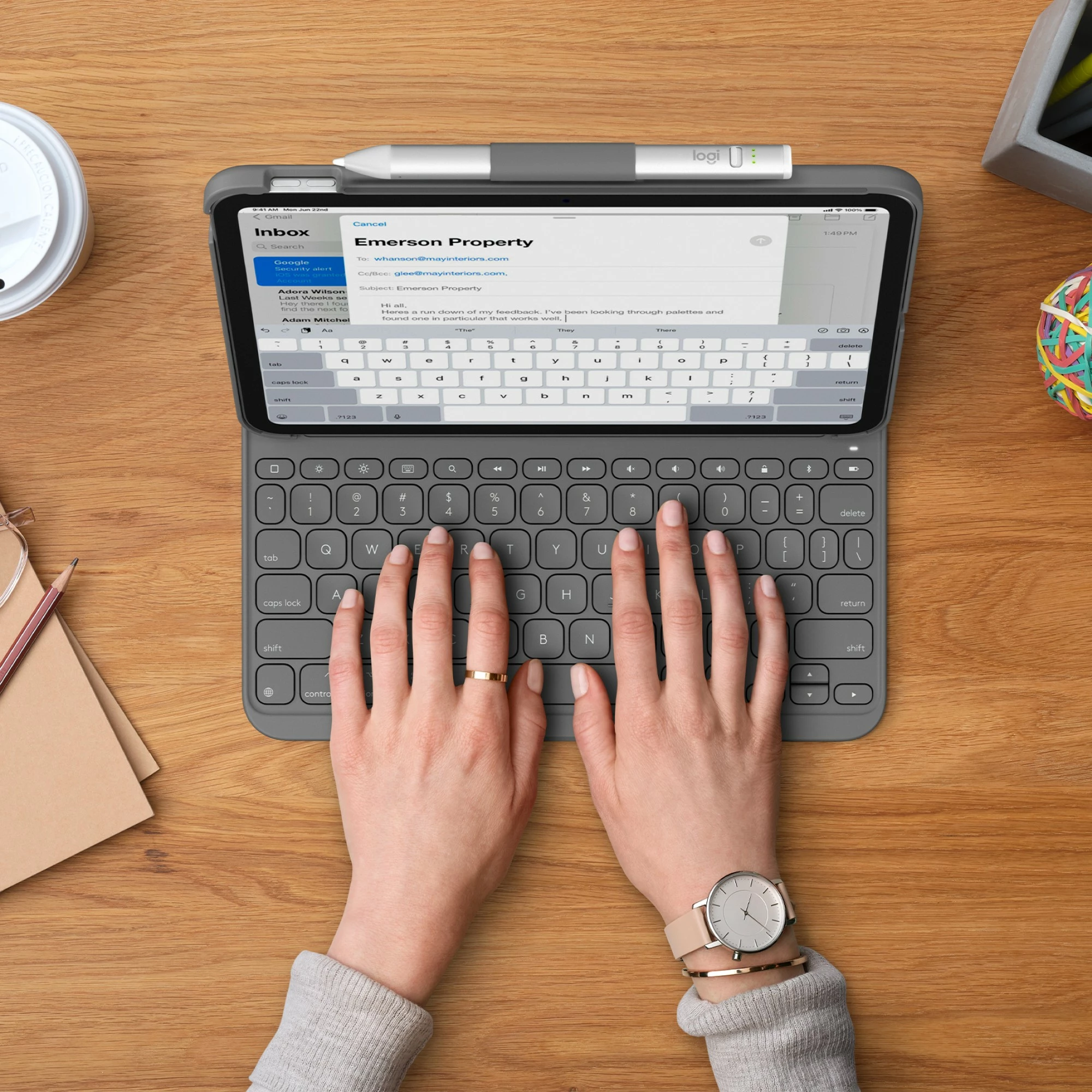 Tastierë wireless Logitech për iPad (10th gen), QWERTZ, Swiss, Bluetooth, Oxford Grey