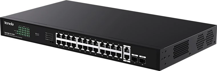 Switch Tenda TEG1128P-24-410W, 26 porta Gigabit, 2 SFP, PoE, i zi