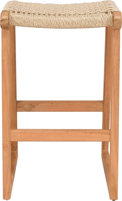 Karrige për bar Kuza, skelet dru teak dhe litar pe, ngjyrë natyrale, 40x42x66cm