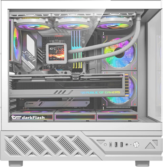 Kasë DarkFlash DS950 ATX/M-ATX/ITX midi tower, tempered glass 270°, pa ventilatorë, e bardhë