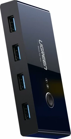 Switch USB 3.0 Ugreen 30768, 2 hyrje, 4 dalje, i zi