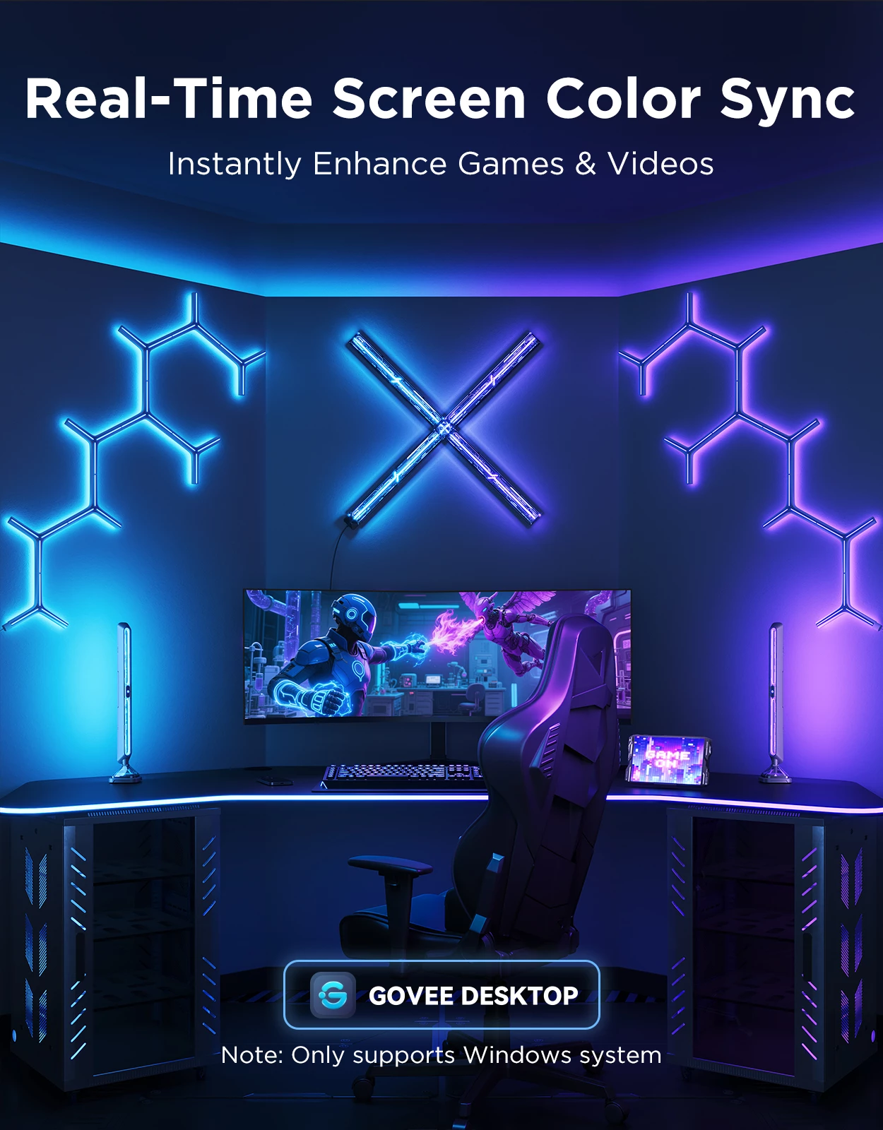 Set shufra ndriçimi smart gaming Govee Smart Gaming Lights Pro RGBIC Wi‑Fi/Bluetooth Matter 2 copë