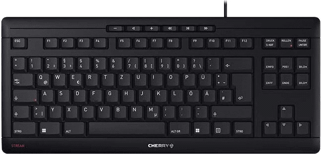 Tastierë Cherry JK-8600DE-2 (JK8600K) GER layout, me kabllo, kompakte TKL, taste media, e zezë