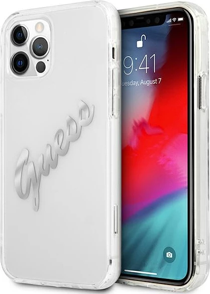 Mbështjellës Guess GUHCP12LKTRSVSI për iPhone 12 Pro Max 6.7", transparent, argjendtë