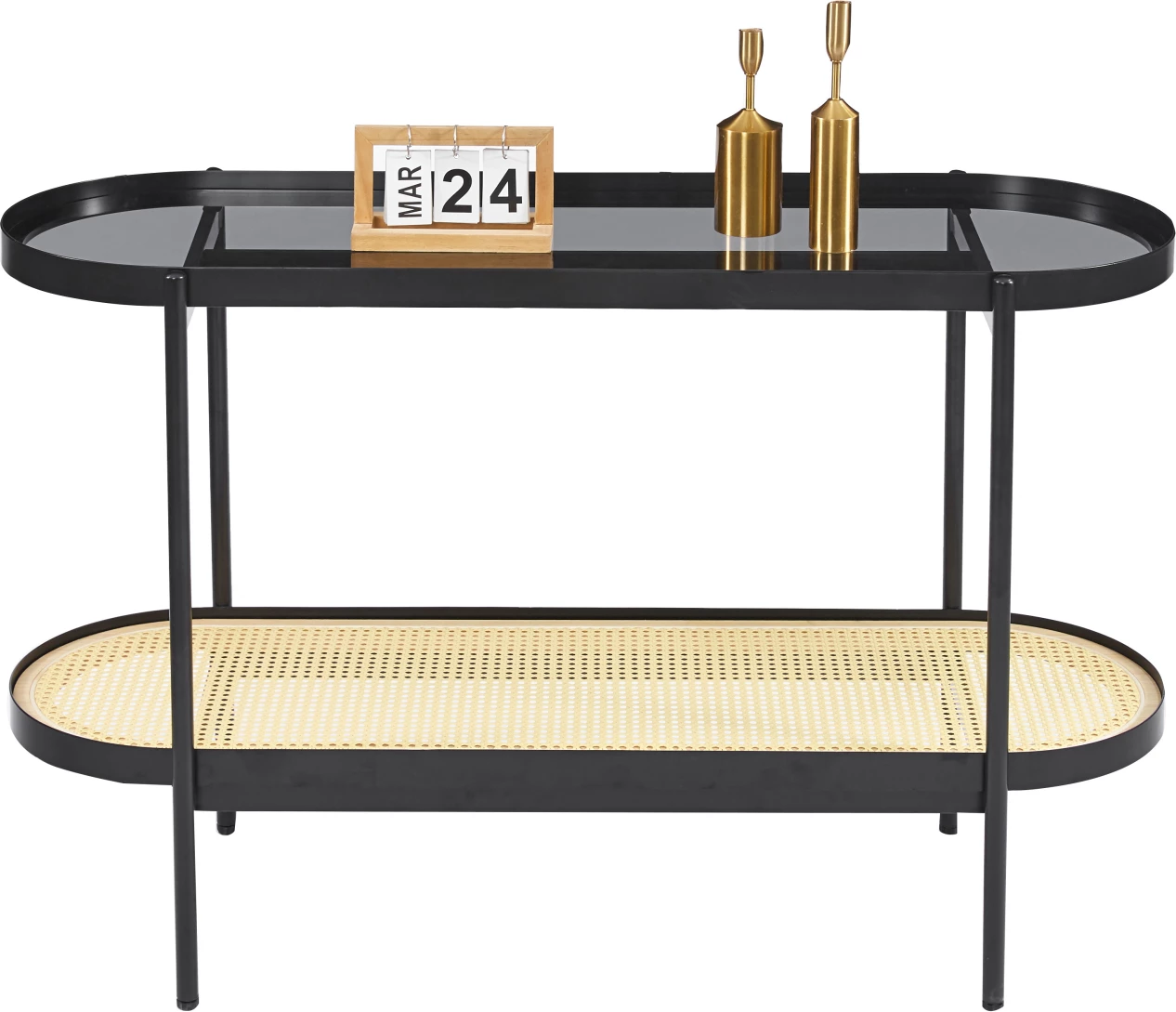 Konsolë SEITZ FH18032, xham, metal, ratan, 120x38x76 cm