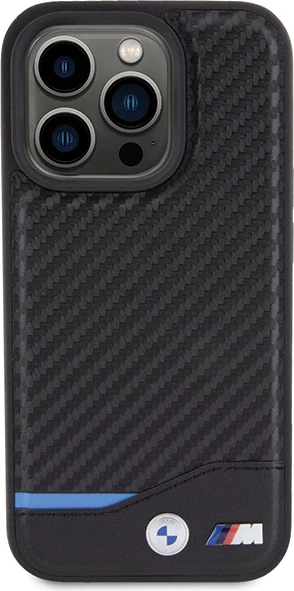 Mbështjellës BMW Leather Carbon për iPhone 15 Pro, i zi